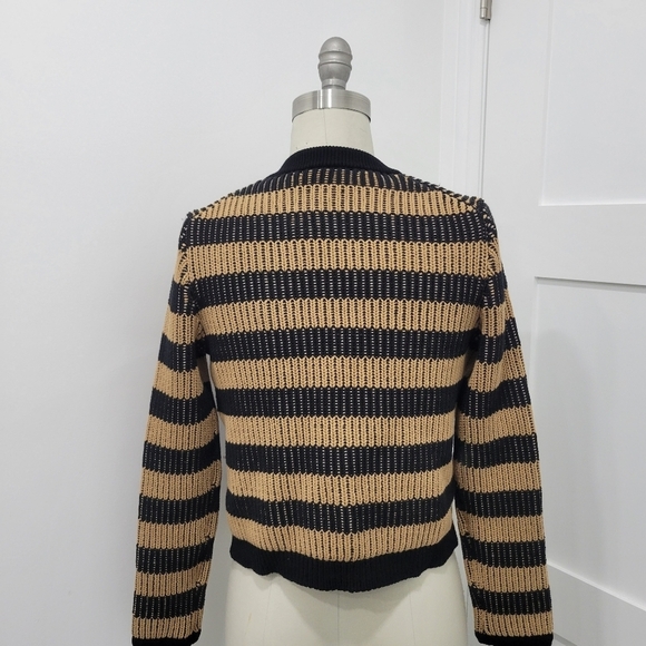 Banana Republic Women's Jacquard Black & Tan Striped Open Sweater Jacket  Size S - Picture 4 of 9